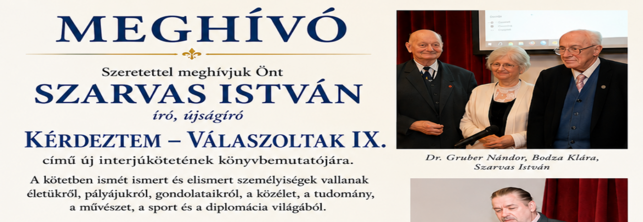 Szarvas István: Kérdeztem – Válaszoltak IX. c. interjúkötetének könyvbemutatója
